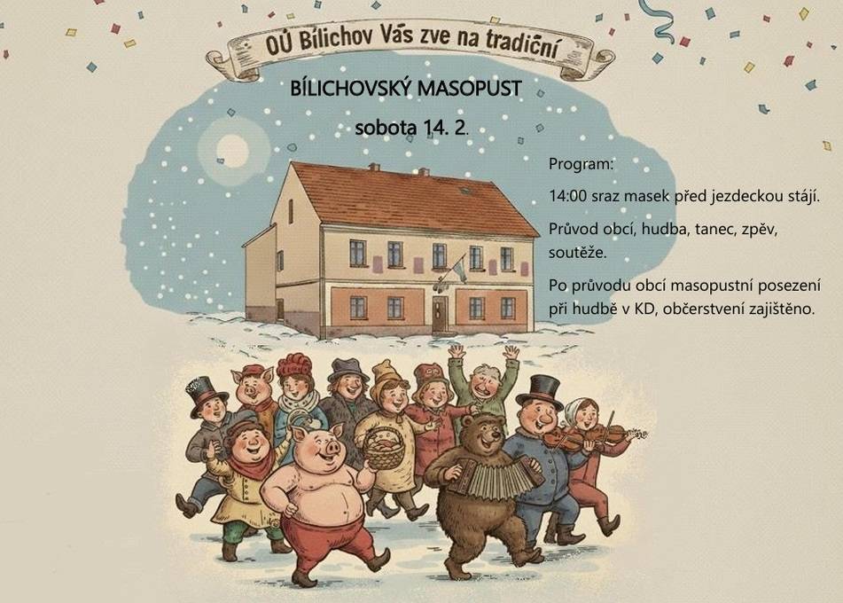 Z akce může být pořízen záznam. Účastí na akci uděluje účastník pořadateli souhlas s pořízením a zveřejněním fotodokumentace či videozáznamu své osoby. Tyto záznamy budou použity pouze pro účely pořadatele. Masopust 2026.pdf