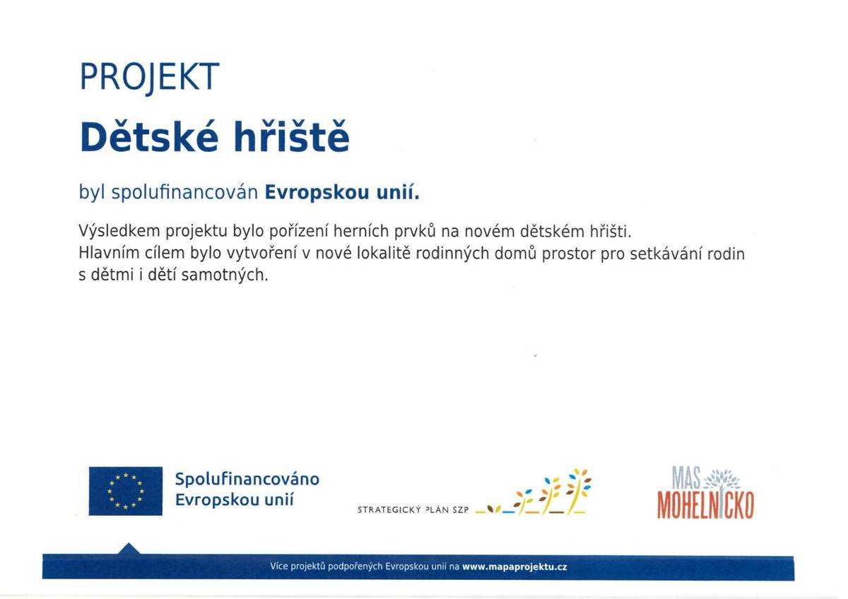 Projekt dětského hřiště spolufinancován evropskou unií.