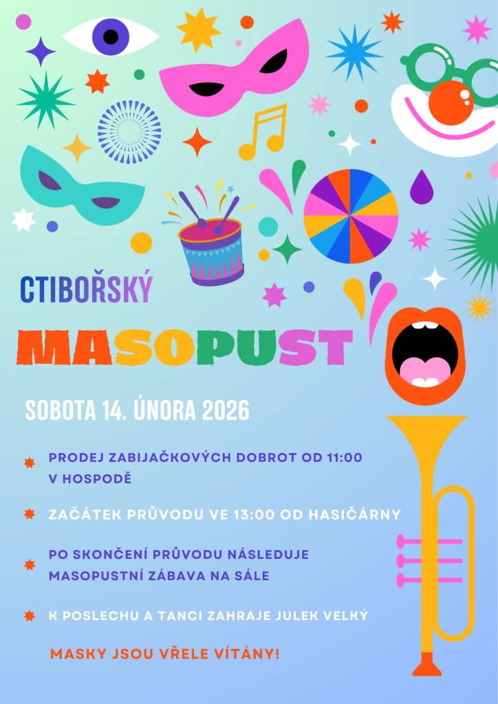 V sobotu 14.2.2026 se v naší obci bude konat masopust.