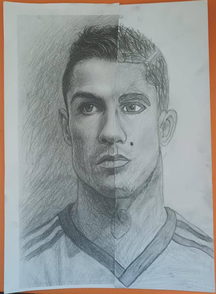 Také žáci z 6.A se pustili do koláží a dokreslovali tváře slavných osobností. Všem se výkresy povedly. Ronaldo v podání Samuela Černého je však jako živý :-).