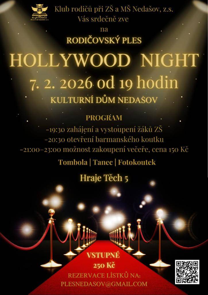 Klub rodičů při Základní a Mateřské škole Nedašov Vás srdečně zve na Rodičovský ples, který se uskuteční v sobotu 7. února 2026 od 19 hodin v Kulturním domě v Nedašově.