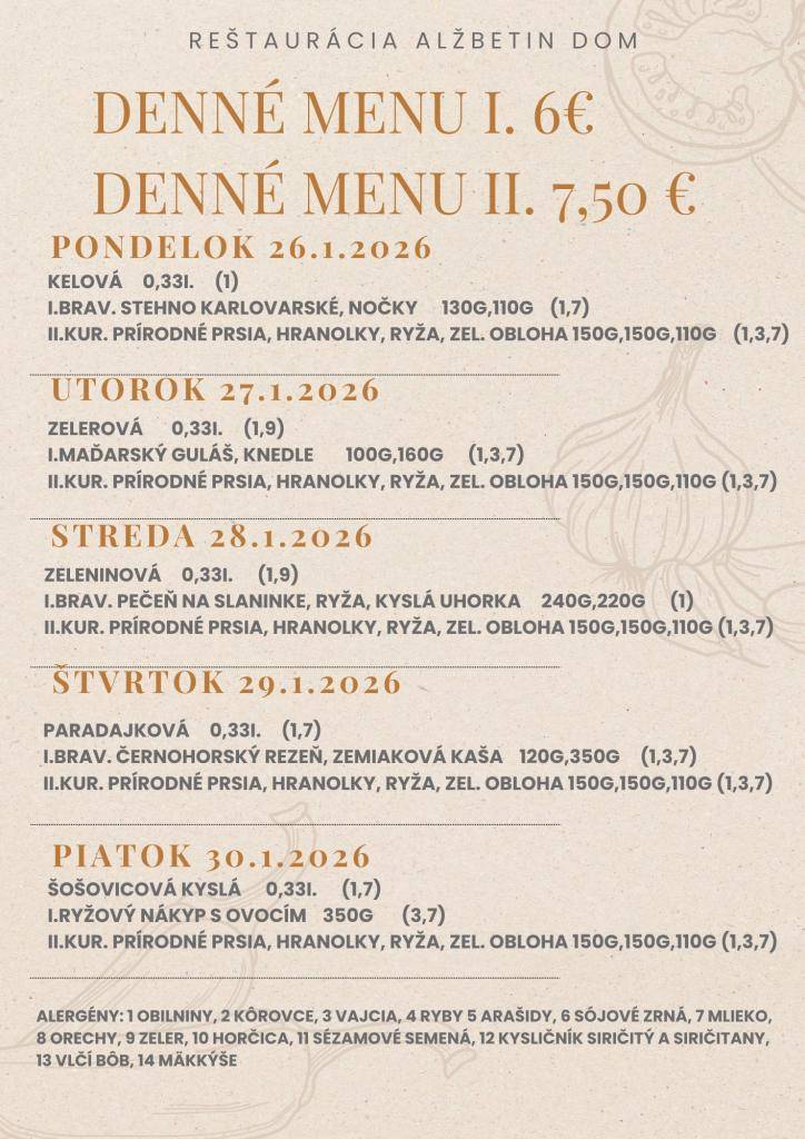 Jedálny lístok 26.1.-30.1.2026
