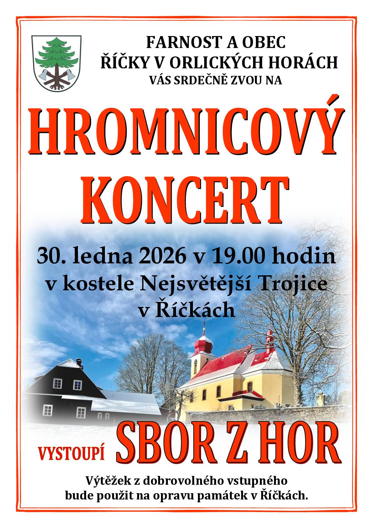 Všichni jste srdečně zváni na benefiční Hromnicový koncer který se koná v pátek 30.1.2026 v kostele Nejsvětější Trojice