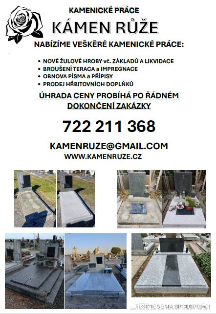 Naše firma se specializuje na veškeré kamenické práce. Mezi naše služby patří výroba nových žulových hrobů, broušení teraca, impregnace, obnova písma a přípisy, a také prodej hřbitovních doplňků.