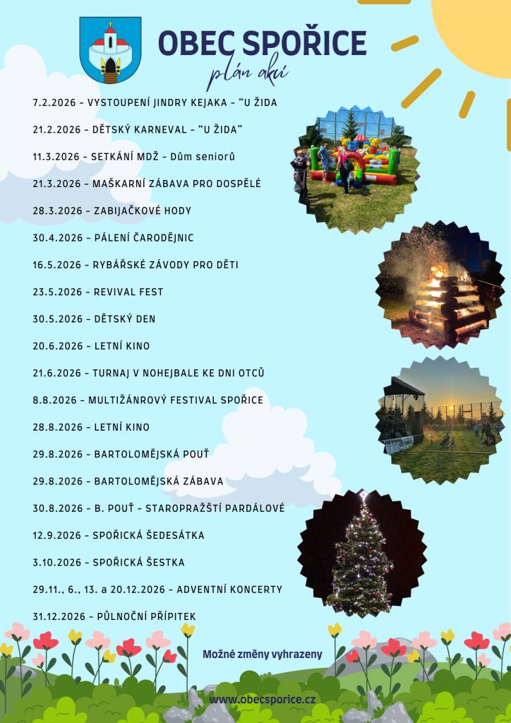 Přinášíme přehled připravovaných kulturních a sportovních akcí v obci Spořice a těšíme se na společná setkání s vámi.