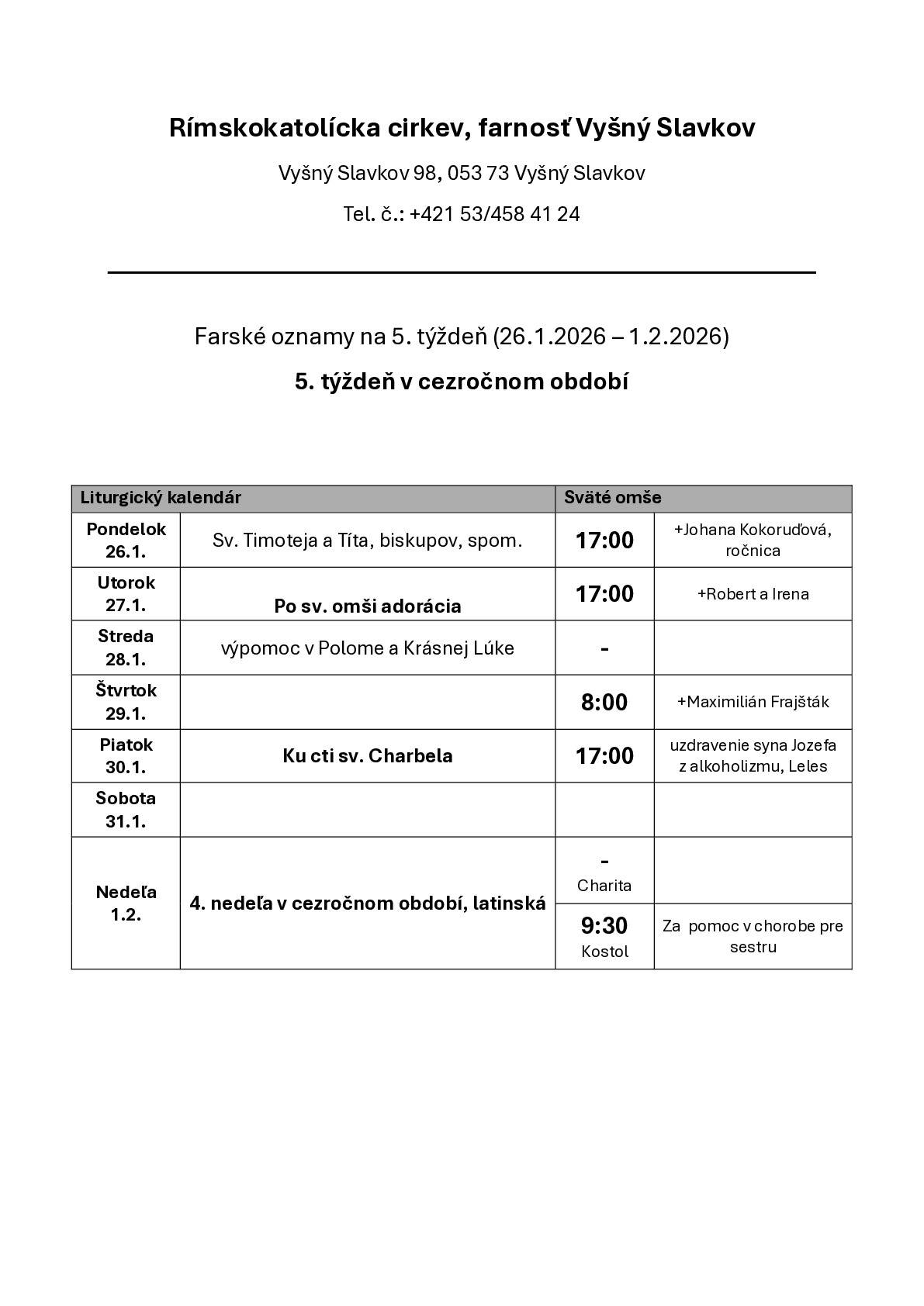 Farské oznamy na 5. týždeň