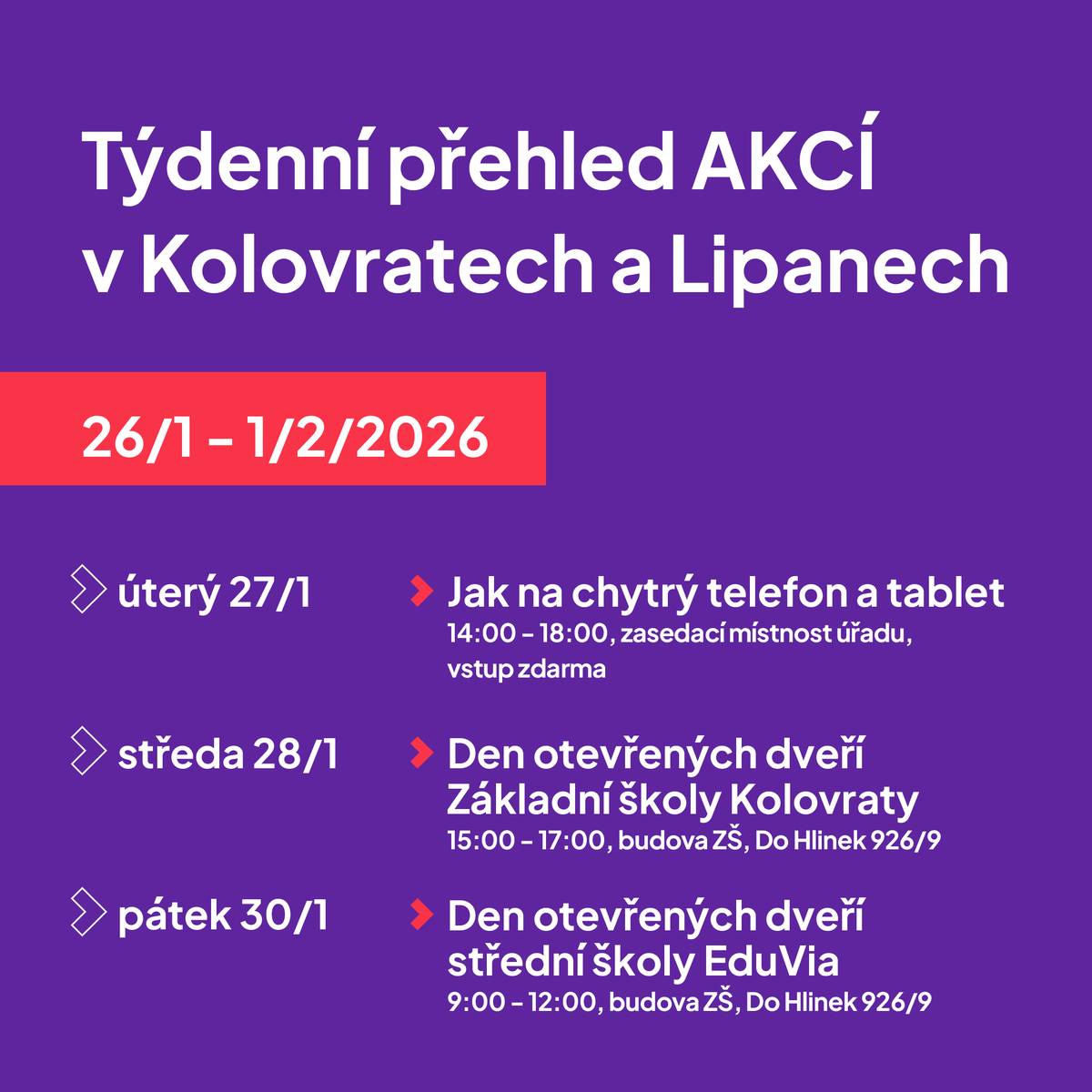 Nenechte si ujít dny otevřených dveří! Zveme vás do ZŠ Kolovraty a na novou střední školu EduVia. 📅 Ve středu a v pátek budete mít možnost nahlédnout do výuky, seznámit se s prostředím školy a zeptat se na vše, co vás zajímá.