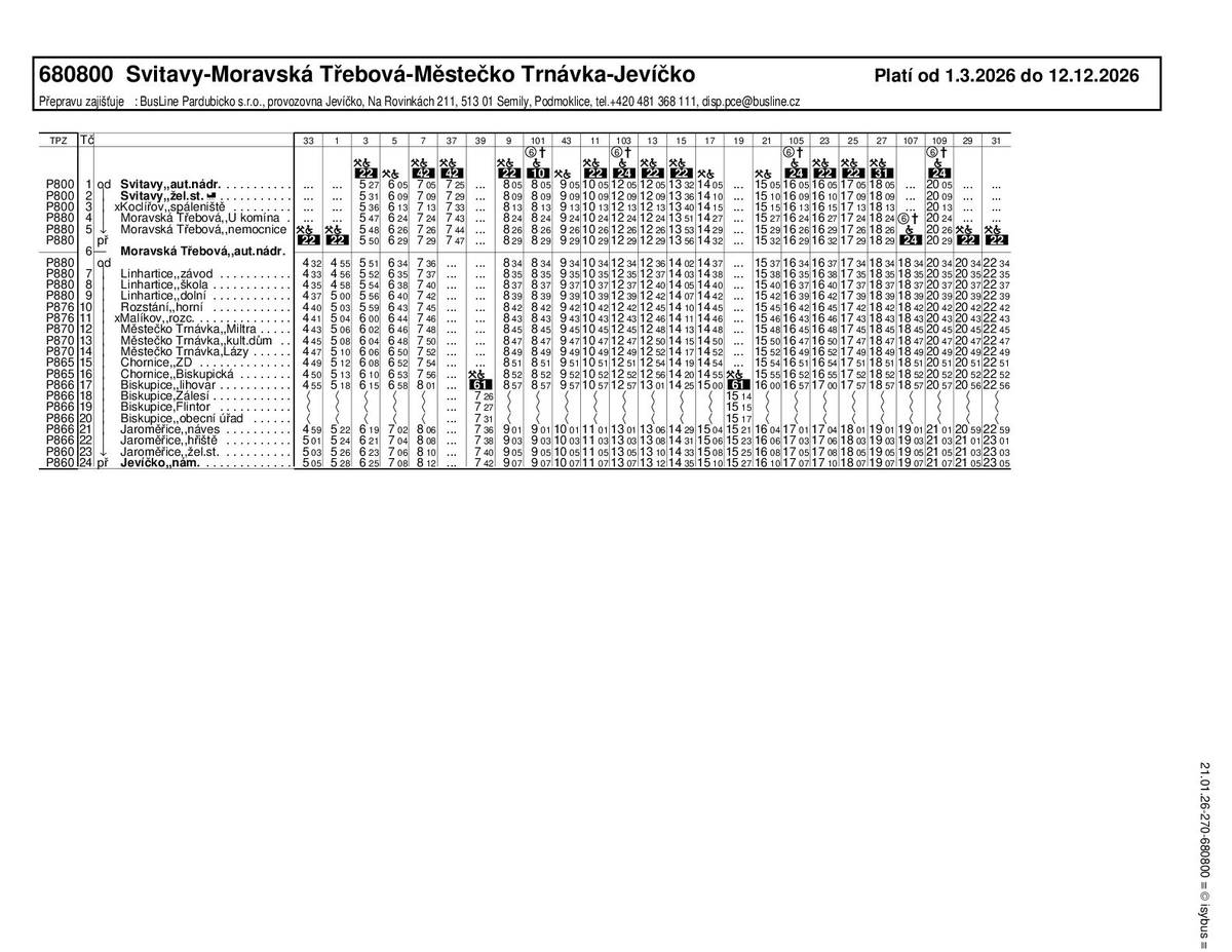 Pozor - změna v jízdním řádu Svitavy - Jevíčko a zpět