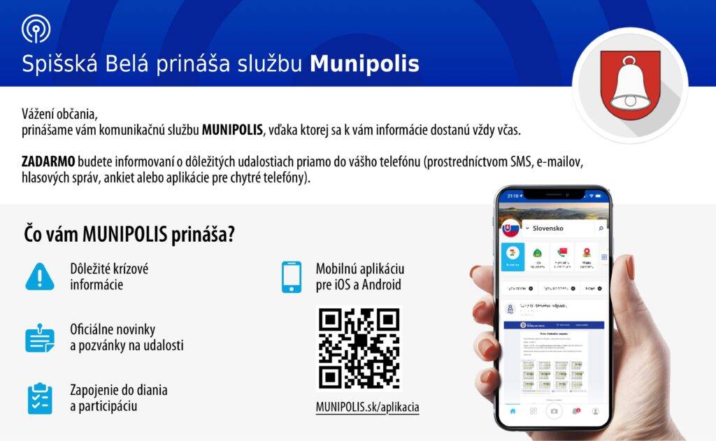 Mesto Spišská Belá spúšťa novú komunikačnú aplikáciu Munipolis, ktorá nahrádza doterajšiu mobilnú aplikáciu mesta. ❗ Dôležité oznámenie ❗ ➡️ Pôvodná aplikácia mesta už nefunguje. Občania si ju môžu zo svojich...