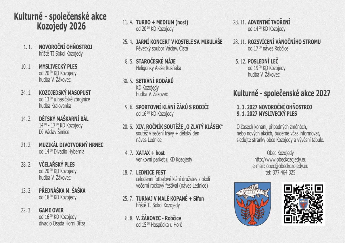Přehled kulturně - společenských akcí v roce 2026