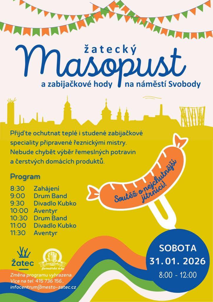 Tradiční akce pro děti k pololetnímu vysvědčení, řádění na ledě, proběhne v pátek odpoledne na kluzišti před radnicí na náměstí Svobody. V centru města se pak hned druhý den dopoledne koná první letošní farmářská slavnost, a to v podobě masopustu a zabijačkových hodů.