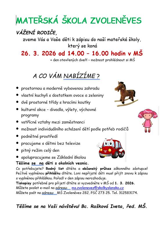 Zápis do MŠ Zvoleněves