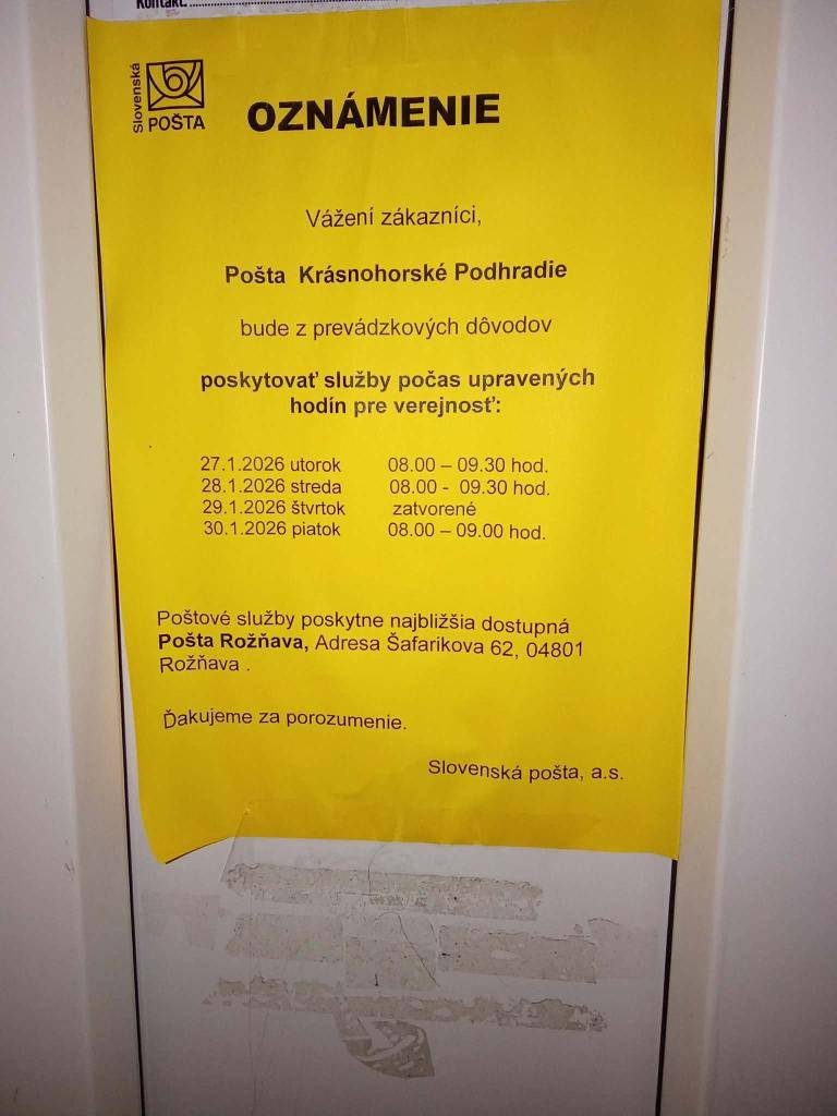 Otváracie hodiny tento týždeň