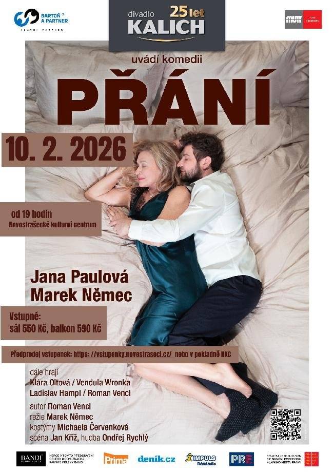 Zveme vás 10. února do Novostrašeckého kulturního centra na divadelní představení PŘÁNÍ. Vstupenky jsou stále v prodeji. vstupenky.novestraseci.cz/Tickets/408