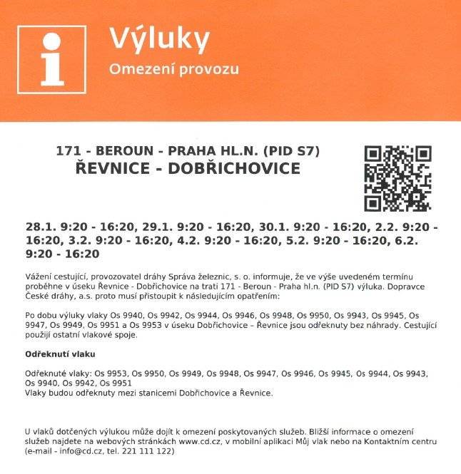 Výluky vlaků  28.1.-6.2.2026