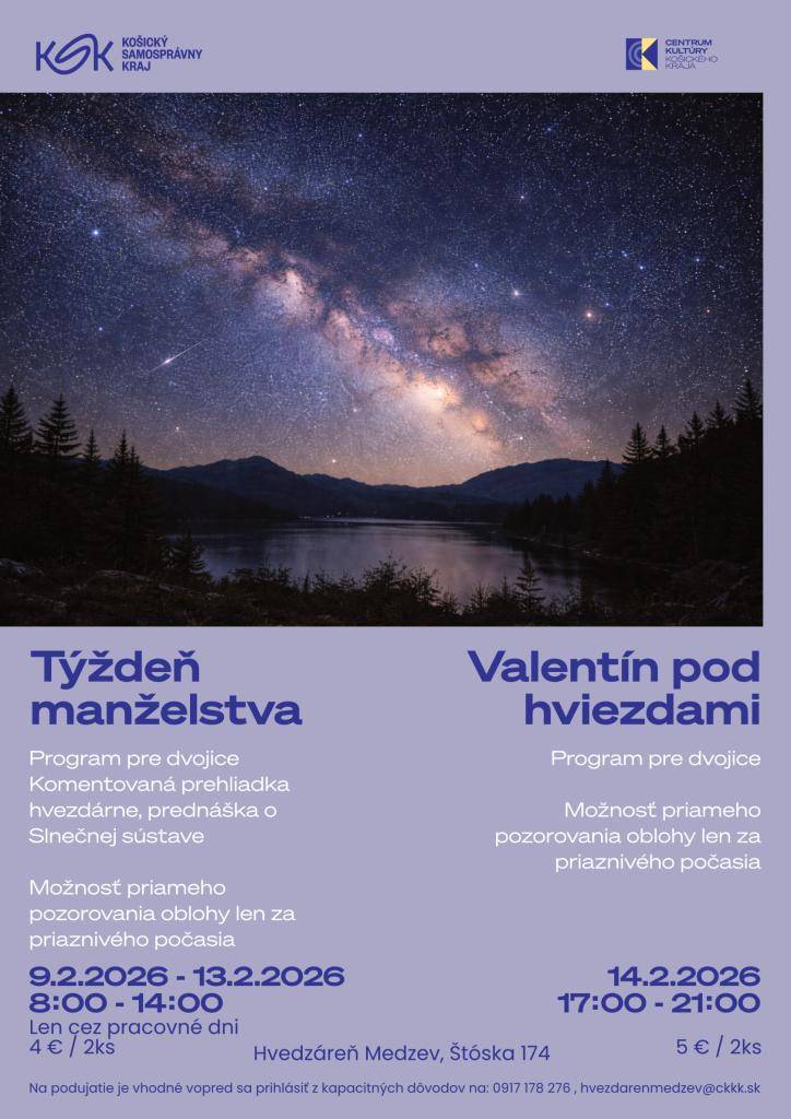 Hvezdáreň Medzev Vás pozýva na Valentín pod hviezdami a Týždeň manželsta