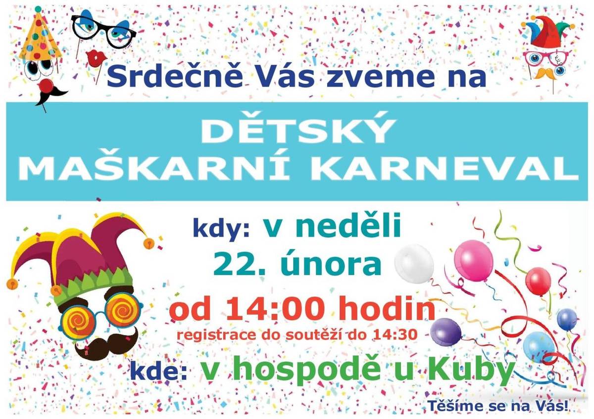 eděle 22. února 2026 od 14.00 hodin  na sále hospody U Kuby