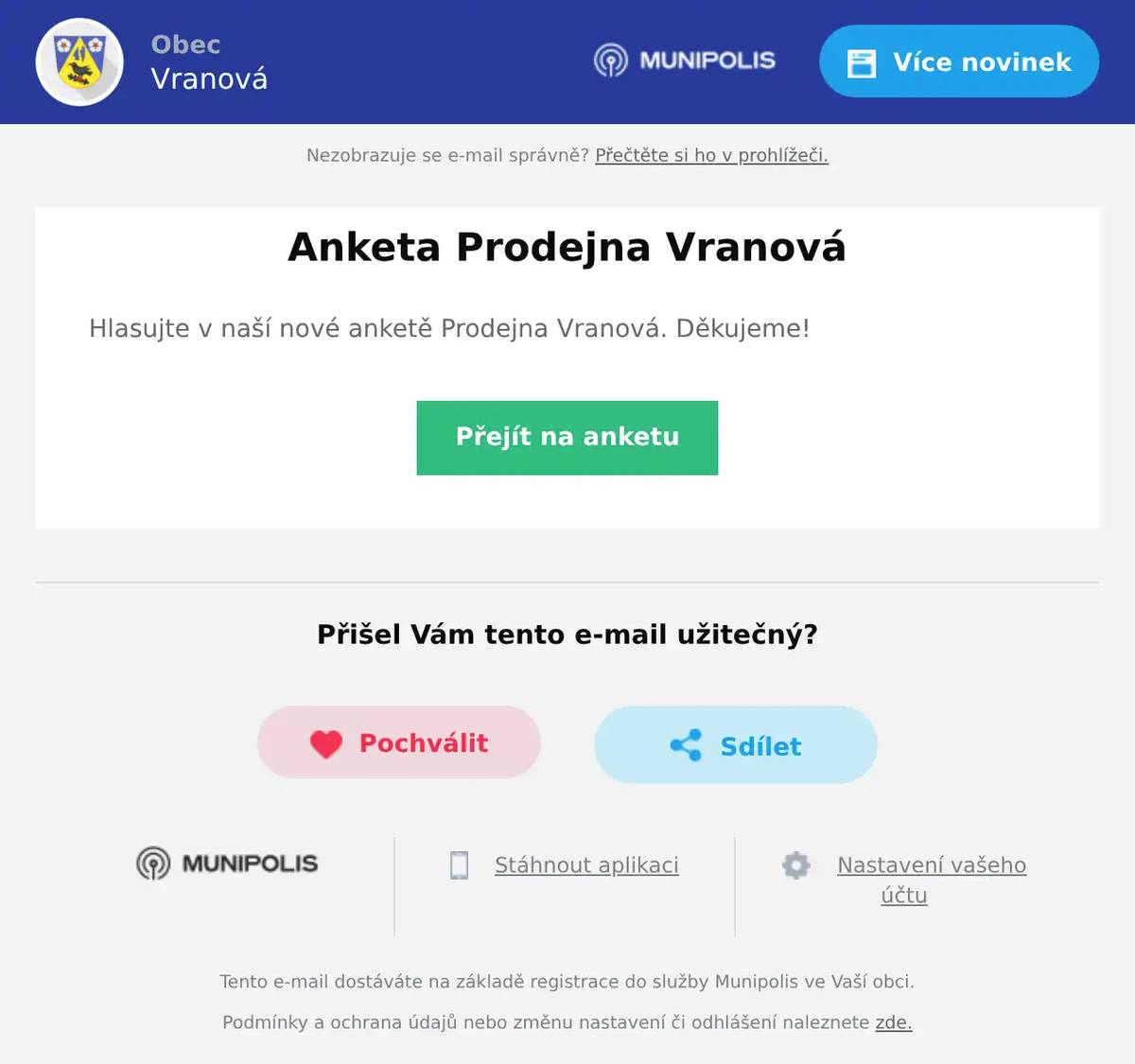 Hlasujte v naší nové anketě Prodejna Vranová. Děkujeme!