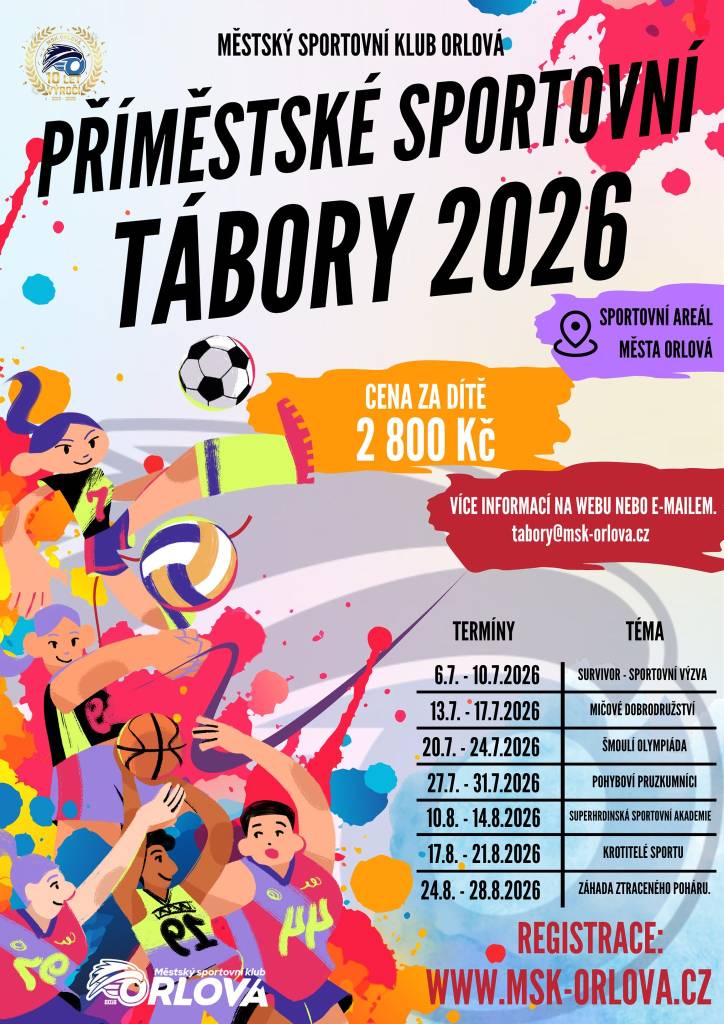 Hledáte pro děti aktivní a zábavný program na celé letní prázdniny? Městský sportovní klub Orlová nabízí sedm turnusů sportovních příměstských táborů, na kterých nuda rozhodně nehrozí. Na malé táborníky čeká pestrý sportovní program, ve kterém si vyzkouší všechny sporty, které MSK Orlová nabízí. Každý tábor má navíc své vlastní...