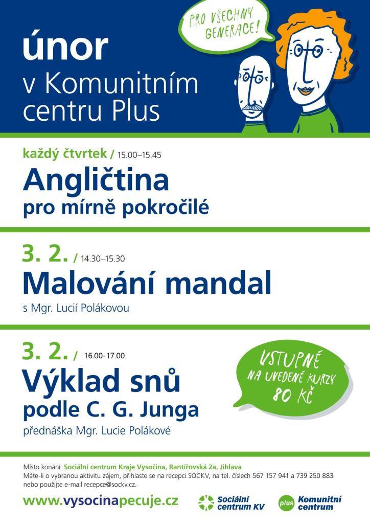 Jedná se o  - vzdělávací online kurz - Duševní hygiena pro pečující  - svépomocná skupina v Havlíčkově Brodě   -aktivity Komunitního centra Plus v Jihlavě  Pro všechny pečující je otevřena poradna Vysočina pečuje, poradna nabízí zdarma také psychoterapeutické poradenství.