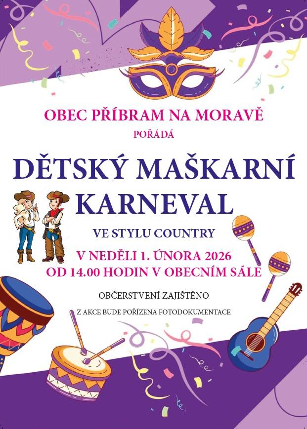 v neděli 1.2. ve 14hod. v obecním sále.   Občerstvení zajištěno.    Srdečně zve Obec Příbram na Moravě