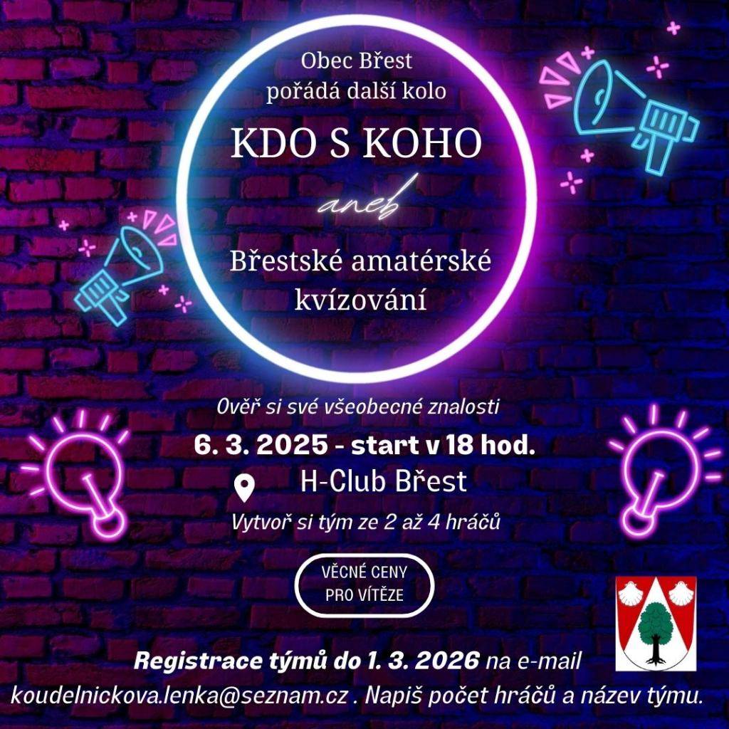 Přijďte si znovu ověřit své znalosti.  V pátek 6. 3. v 18:00 v H-Club Břest.  Registrujte se na email: koudelnickova.lenka@seznam.cz  Neváhejte s registrací, kapacita míst je omezena.