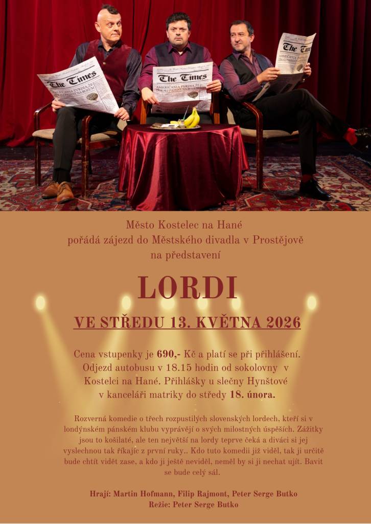 Zájezd  se uskuteční ve středu 13. května 2026. Přihlášky v kanceláři matriky do středy 18. února. Cena vstupenky je 690,- Kč.