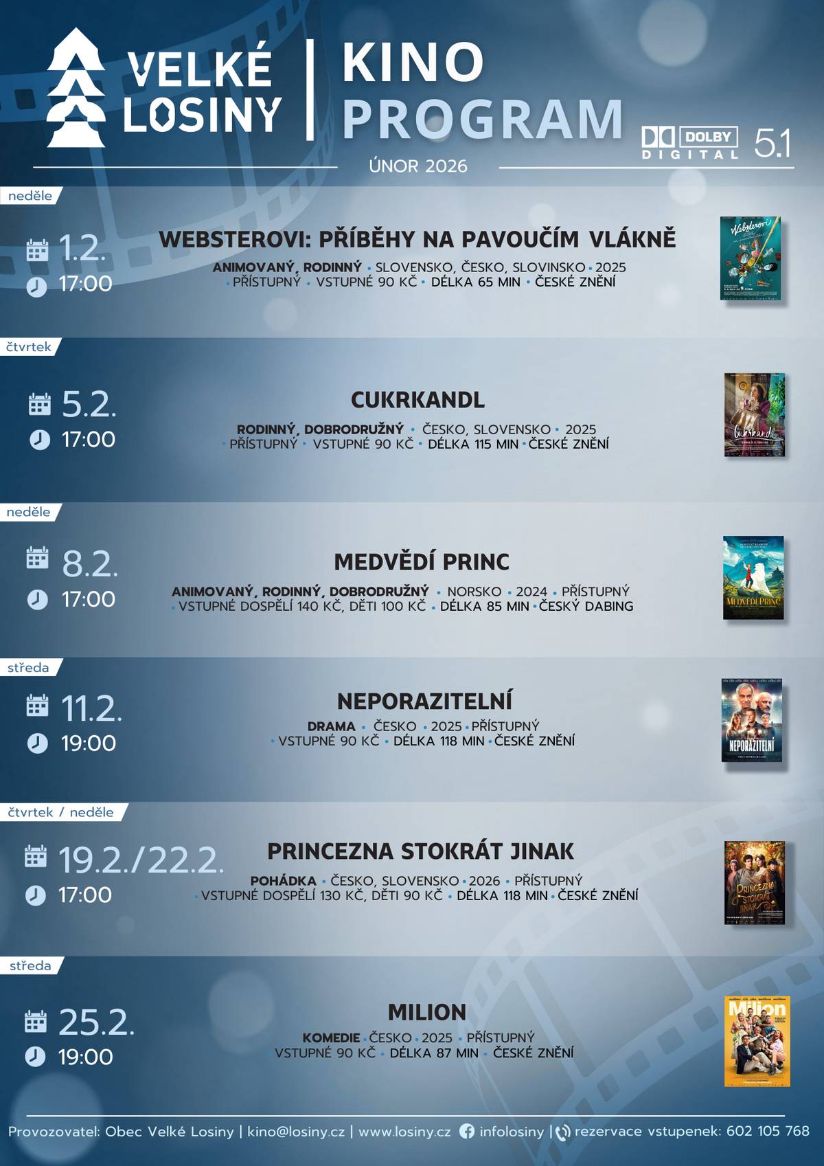 Program Kina Velké Losiny na únor.