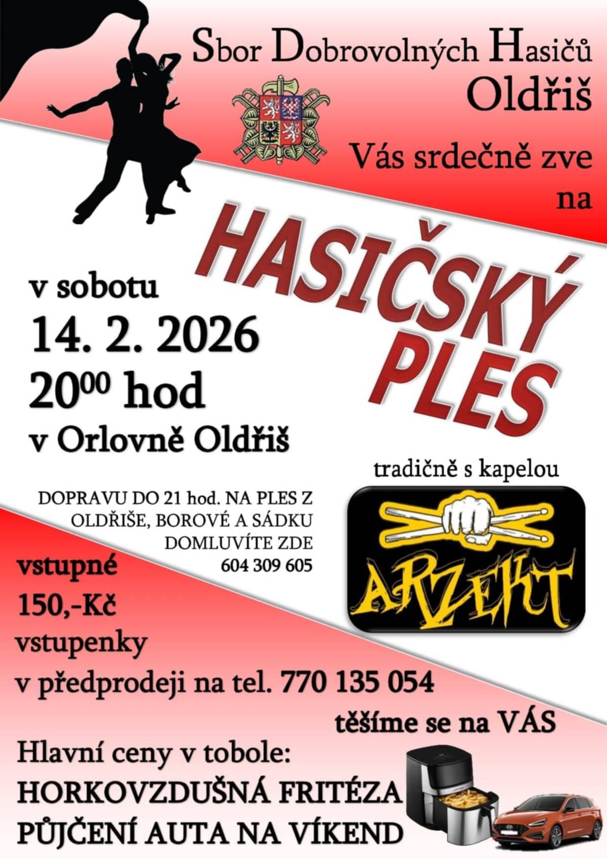 SDH Oldřiš vás srdečně zve na svůj tradiční ples, který se koná 14.2. v Orlovně. Místenky je možno zamluvit na čísle: 770135054. Doprava na ples i z plesu zajištěna.