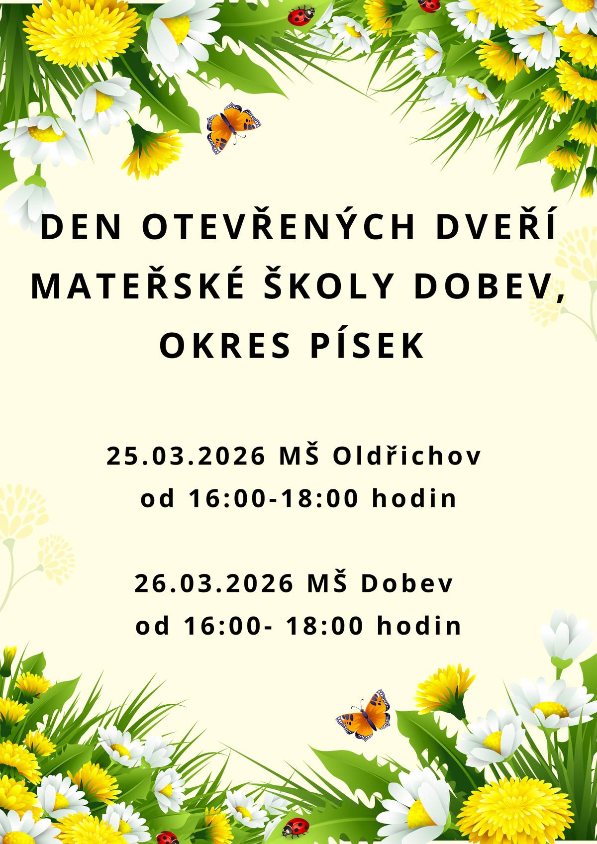 MŠ Dobev a Oldřichov : den otevřených dveří a zápis