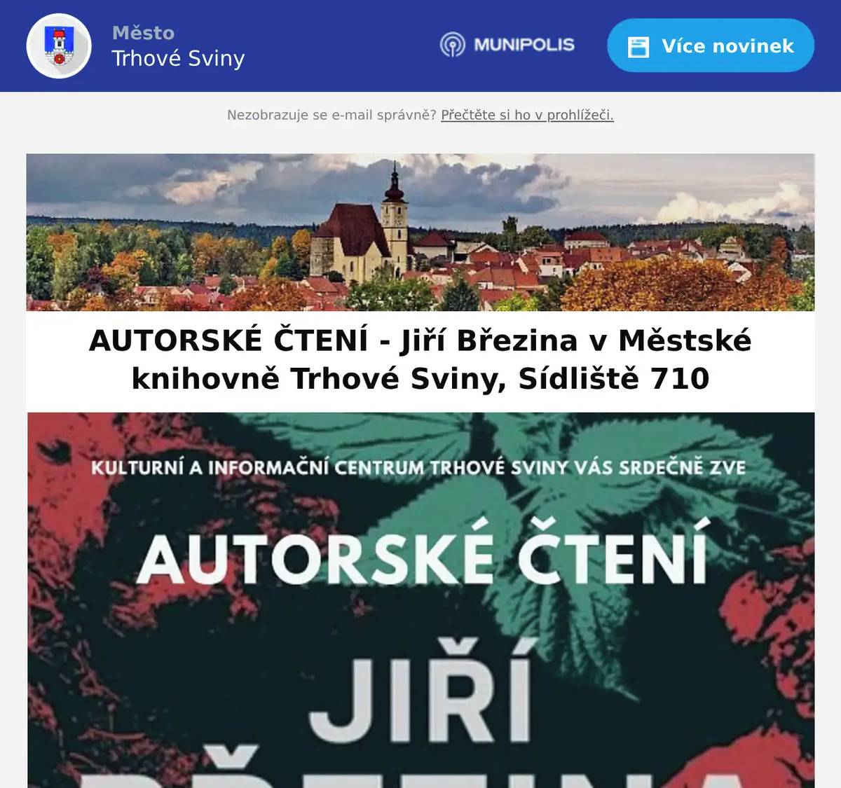 AUTORSKÉ ČTENÍ - Jiří Březina s novou knihou "V kopřivách"! Ve čtvrtek 29.1. od 18:00 v Městské knihovně Trhové Sviny.