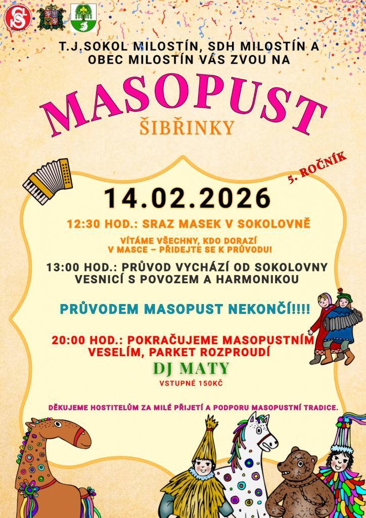 Průvod obcí a večerní veselí!