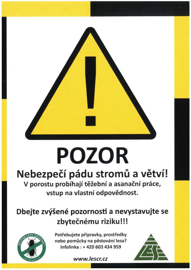 Město Řevnice, jako vlastník lesních pozemků parc. č. 992, 3536/2 a 3549/11 v k.ú. Řevnice, oznamuje, že s okamžitou platností vyhlašuje ZÁKAZ VSTUPU do lesa dle přiloženého plánku. V označeném porostu hrozí nebezpečí pádu stromů a větví. K odstranění tohoto stavu zde budou probíhat těžební a asanační práce v měsíci únoru a březnu. Zákaz se nevztahuje na značené turistické stezky a platí do odvolání, do ukončení asanačních prací.
