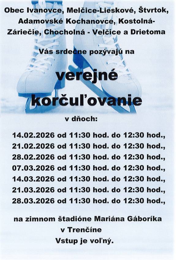Verejné korčuľovanie pokračuje, viac informácií v prílohe...