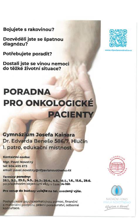Pokud čelíte rakovině nebo jste dostali špatnou diagnózu, můžete se cítit bezradní. Je důležité najít oporu a poradenství, které vám pomohou překonat těžké chvíle. KDE: Gymnázium Josefa Kainara, Dr. Edvarda Beneše 586/7, Hlučí