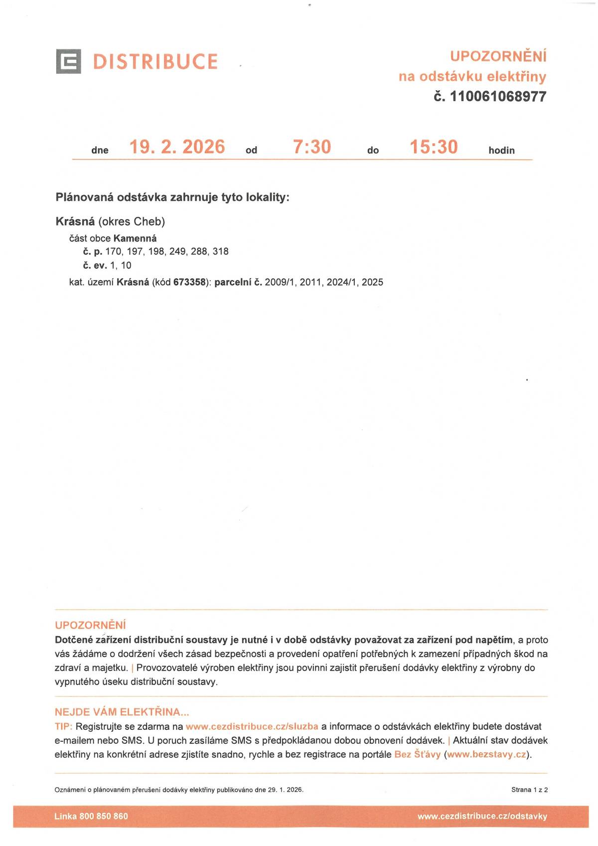 19.02.2026_Plánované odstávka elektřiny - Kamenná