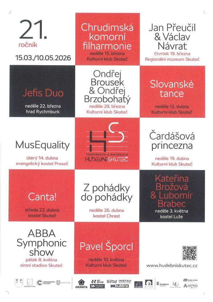 Letošní Tomáškova a Novákova hudební Skuteč slibuje doslova orchestr emocí – od klasiky až po symfonickou verzi ABBY. Hudební maraton se rozjede v neděli 15. března a nabídne sérii koncertů, které spojují špičkové interprety, originální žánrové fúze i tradičně výjimečná místa konání.