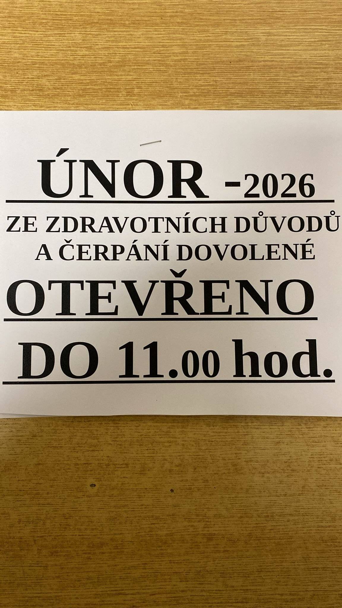 Provozní doba - únor 2026 Otevřeno do 11:00 hod.