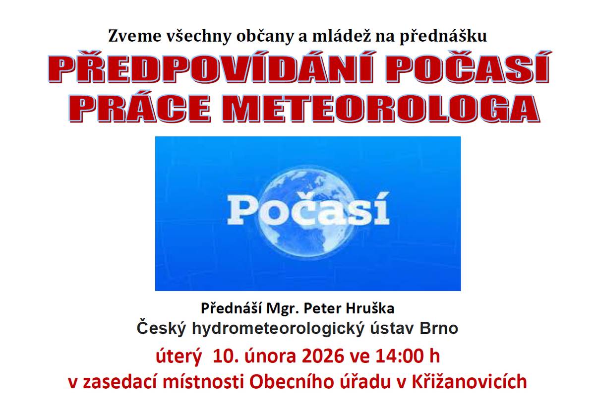 Pozvánka na přednášku do Křižanovic.