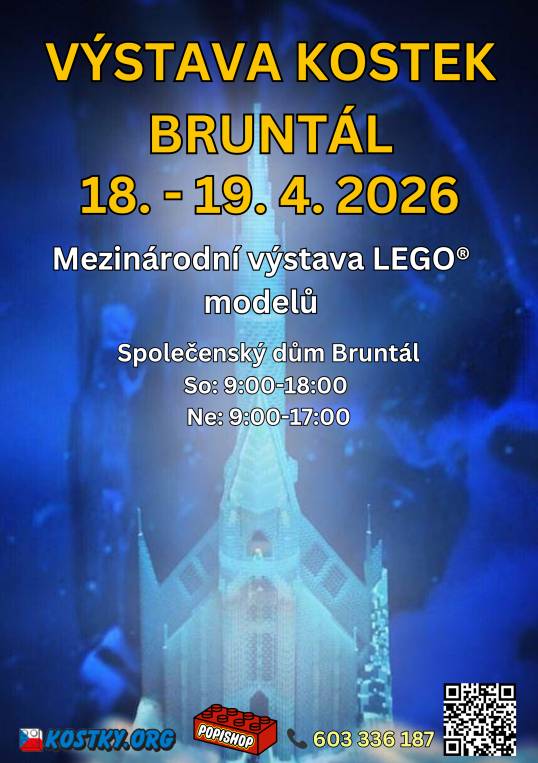 Dobrý den,  dovolujeme si Vás informovat, že o víkendu 18.–19. dubna 2026 se ve Společenském domě Bruntál uskuteční akce Výstava kostek Bruntál.  Jedná se již o 3. ročník mezinárodní, interaktivní výstavy LEGO® modelů, jejíž součástí bude také dětský koutek, bufet a prodejna LEGO® stavebnic.
