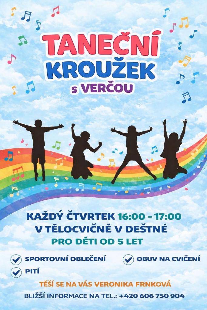 Taneční kroužek s Verčou - tělocvična v Deštné - každý čtvrtek