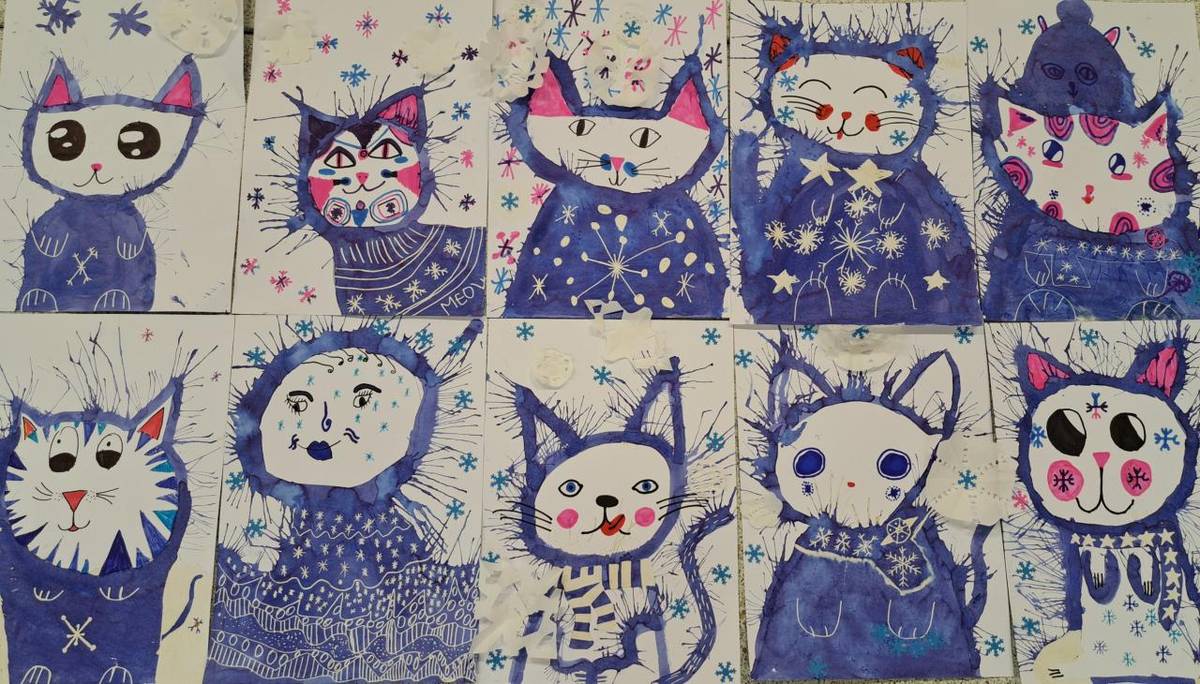 V sedmé lekci výtvarného kroužku malí výtvarníci vytvořili technikou zmizíkové rezervy práci "Ledové kočky" a jednu "Ledovou královnu".   Dětem se práce, jako vždy, velmi podařily.   S.F.