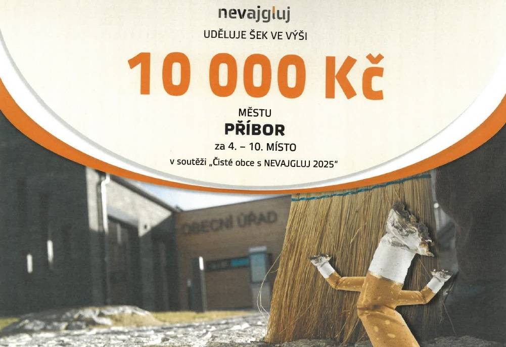 Město Příbor se zapojilo do celorepublikové soutěže Čisté obce s NEVAJGLUJ 2025, která je zaměřena na prevenci znečišťování veřejného prostoru cigaretovými nedopalky a na podporu odpovědného chování obyvatel i návštěvníků obcí.