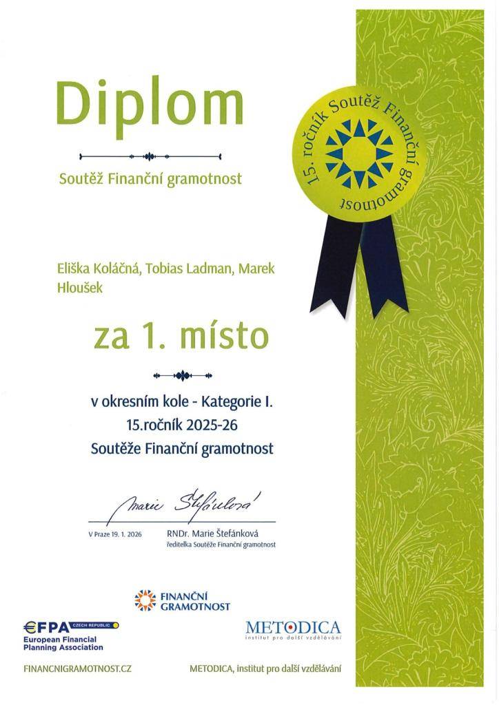 Na finanční gramotnost je v naší škole při výuce kladen velký důraz.