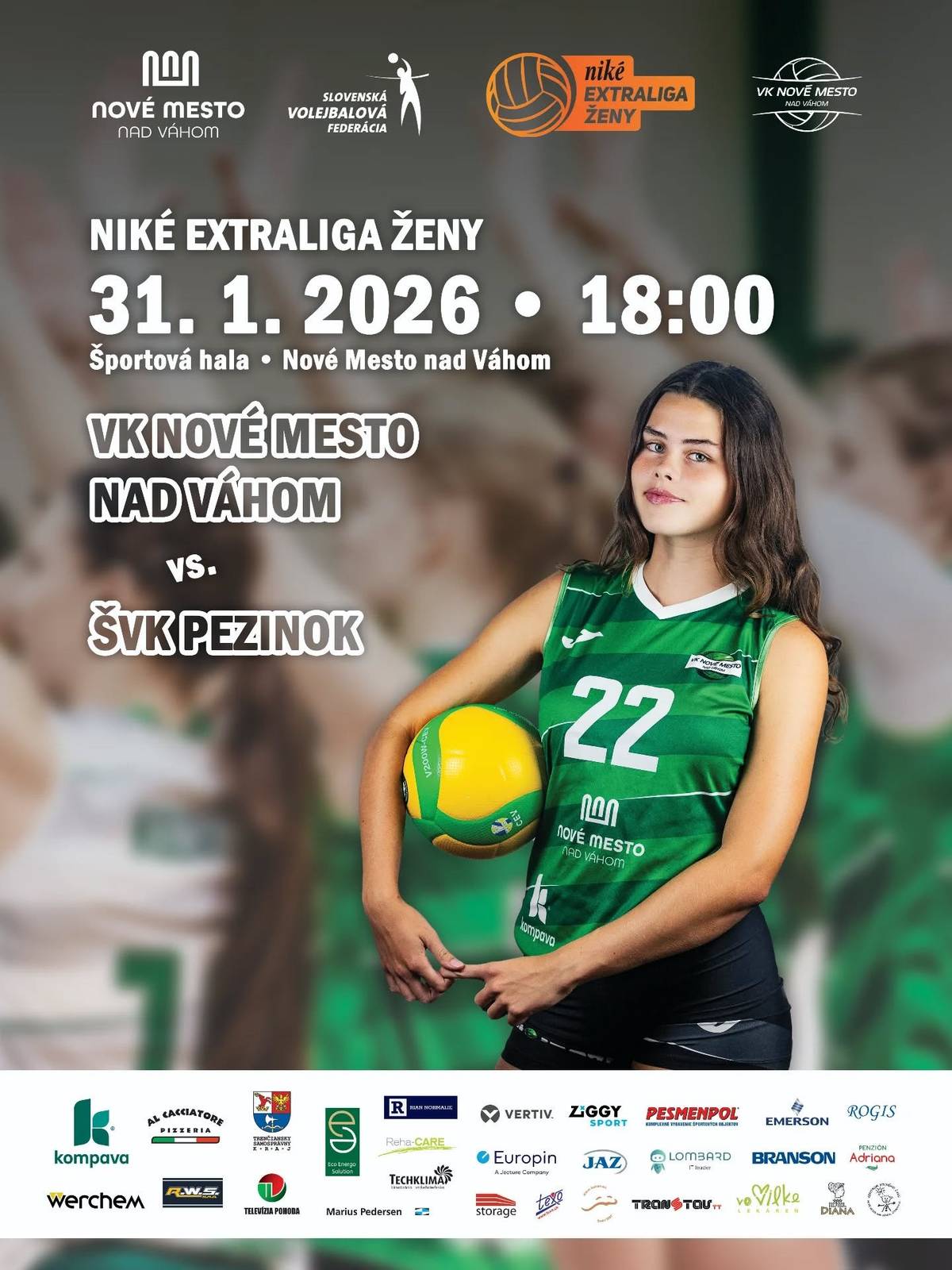 Pozývame vás stráviť víkend v športovej hale pri volejbalových zápasoch.  📅 Kedy: 31.1. - 1.2.2026 📍 Kde: Športová hala Príďte fandiť!  Tešíme sa na vás!