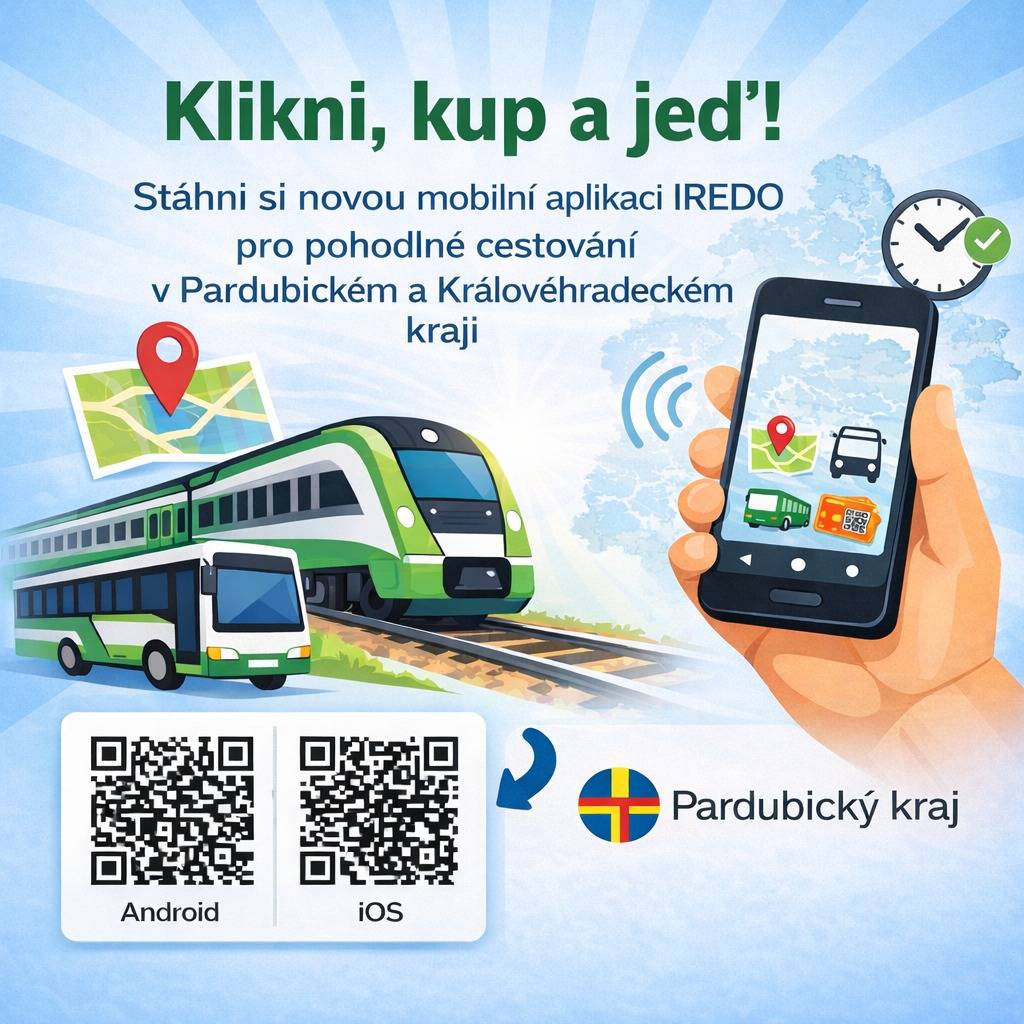 Cestování veřejnou dopravou v Královéhradeckém a Pardubickém kraji je zase o krok jednodušší. Od 1. prosince 2025 je k dispozici nová mobilní aplikace IREDO, která umožňuje nákup jízdenek přímo z mobilního telefonu.