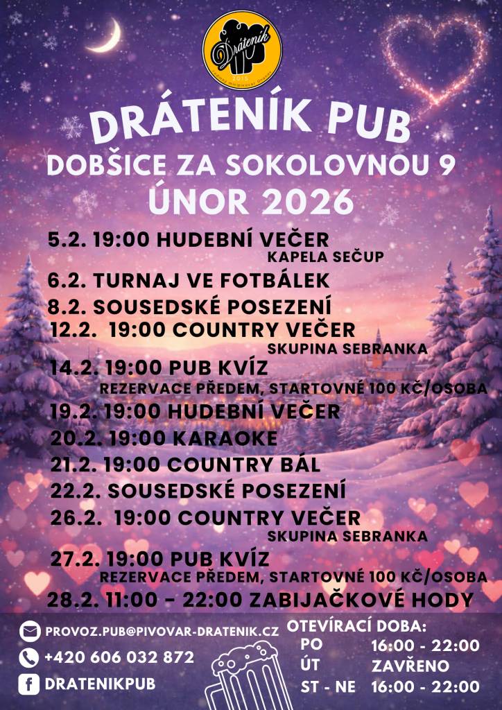 Přijďte se v únoru pobavit do PUB Dráteník.