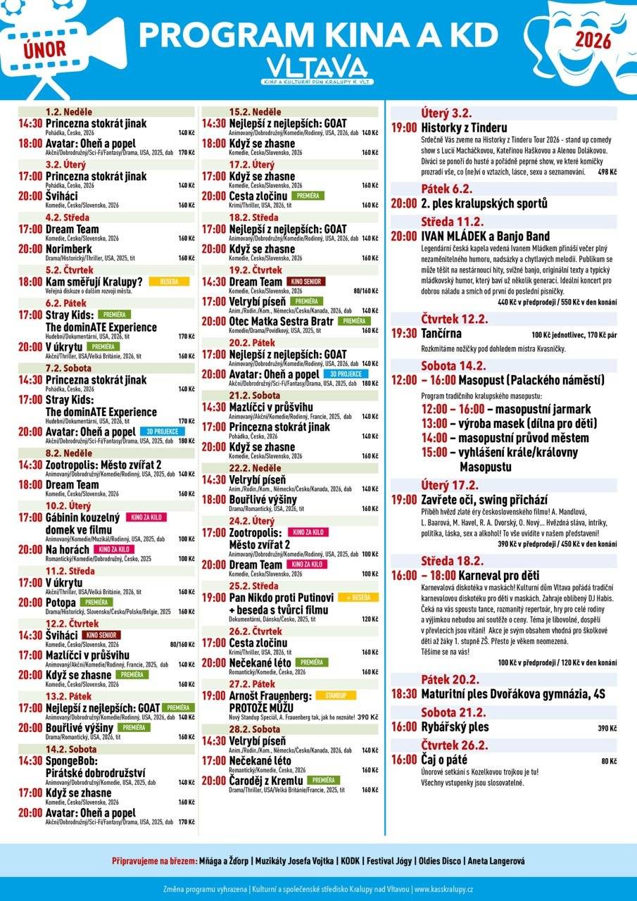Vážení přátelé, přinášíme Vám přehled nejzajímavějších akcí, které se budou konat v Kulturním a Společenském Středisku Kralupy nad Vltavou. Přijďte si užít kulturní zážitky a společenské akce v našem městě.