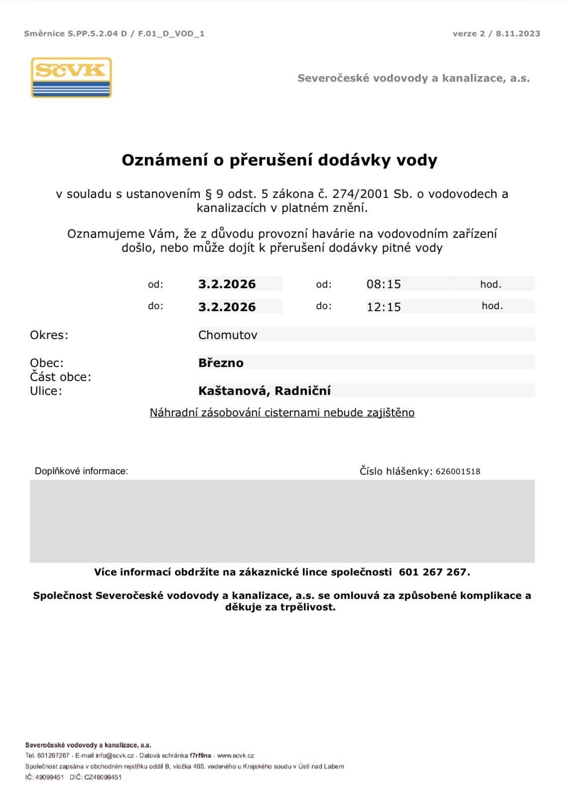 Oznámení o přerušení dodávky vody ‼️👇🏼