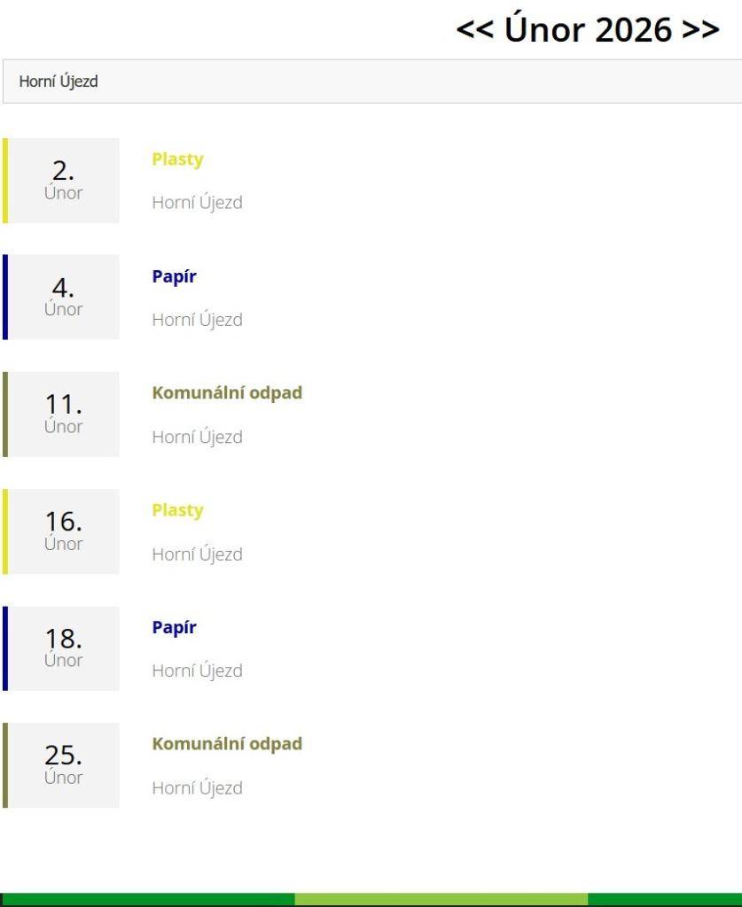 Kalendář svozu odpadu na únor 2026